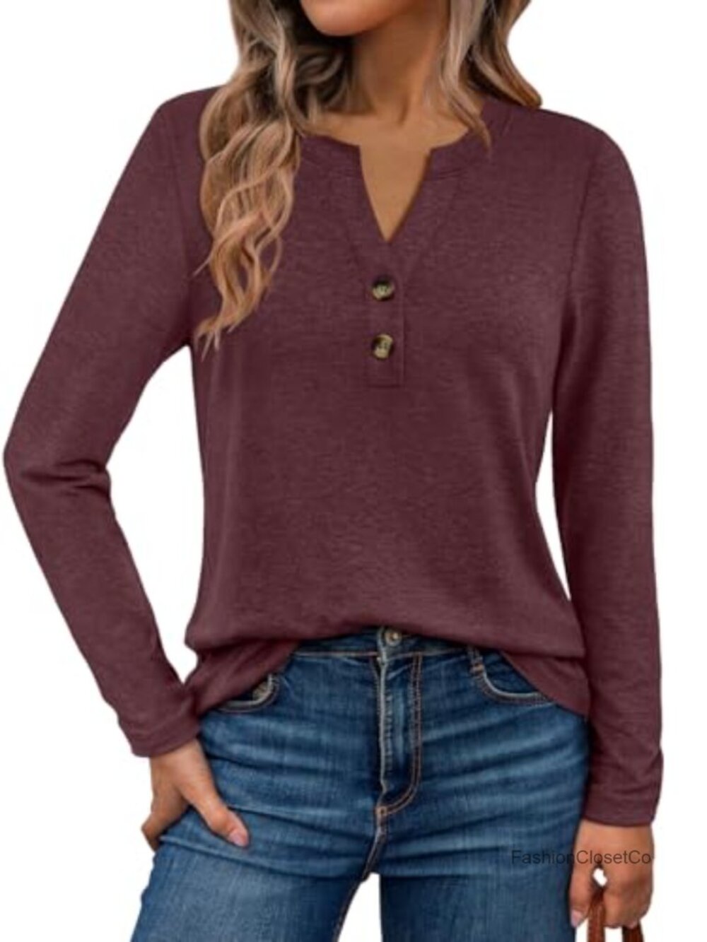Women's Long Sleeve V-Neck Blouse Business Casual Stretch Knit Top